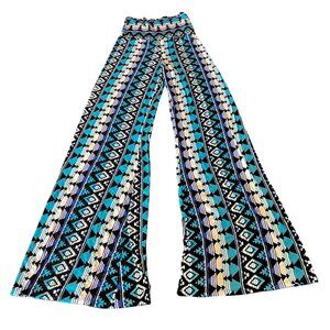 Sure Mine Aztec Print Wide Leg Pants Stretchy High Waist‎ Blue/Black